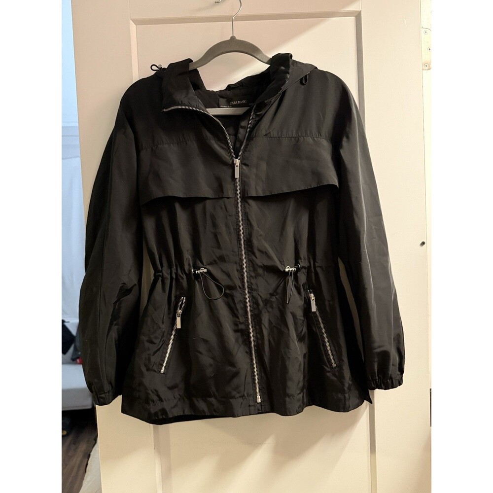 Zara Basic Women's Hooded Windbreaker Jacket with Drawstring Waist Size Medium